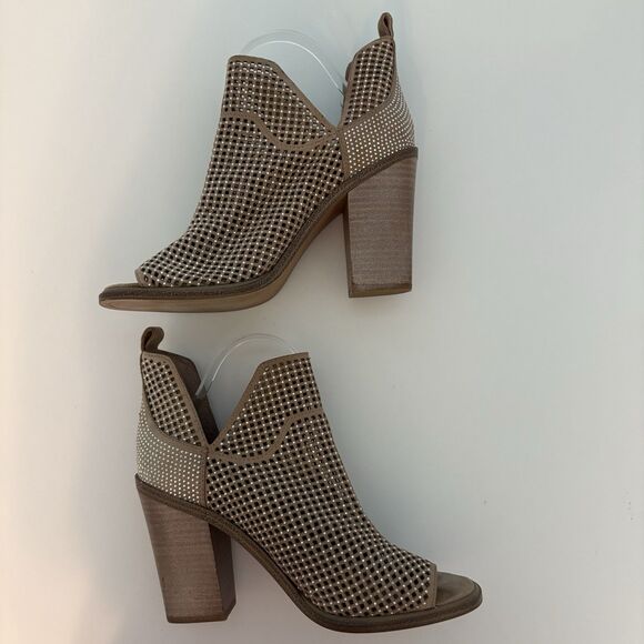 Vince Camuto Ankle Booties US 9M Tan 4"Block Stacked Heel Peep Toe Sparkley - Picture 3 of 9